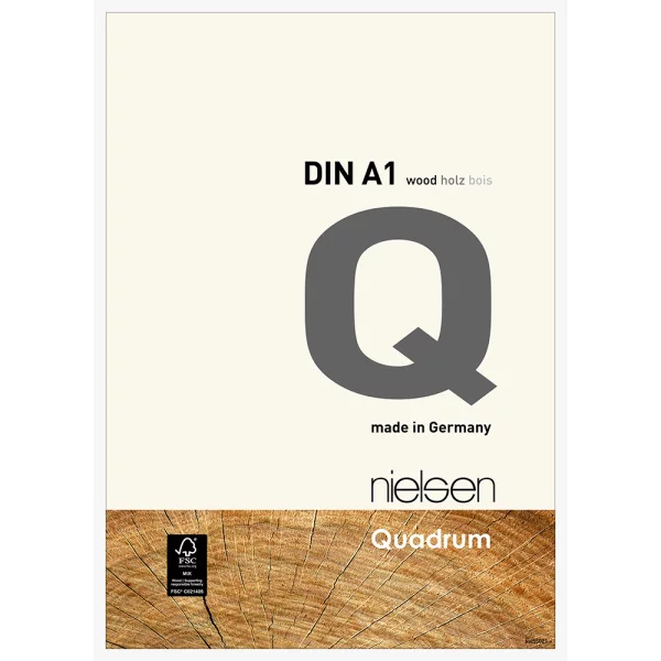 Holz-Bilderrahmen Quadrum 59,4x84,1 cm (A1) | Weiß deckend | Normalglas (2 mm)