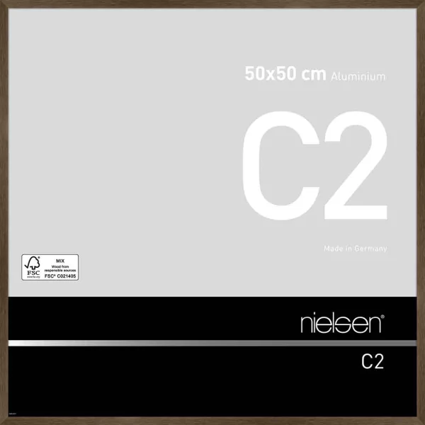 Cadre en aluminium C2 50x50 cm | structure noix mat | verre standard (2 mm)