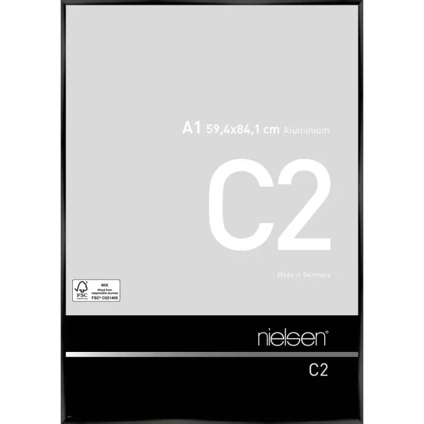 Alurahmen C2 59,4x84,1 cm (A1) | Eloxal Schwarz glanz | Normalglas (2 mm)