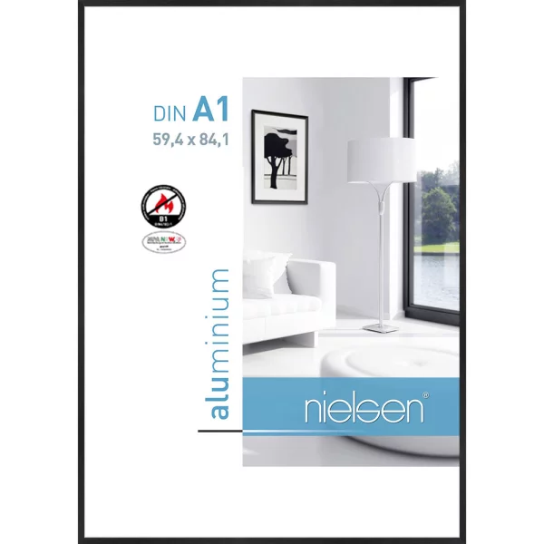 Cadre protection feu B1 C2 59,4x84,1 cm (A1) | structure noir mat | verre standard (2 mm)