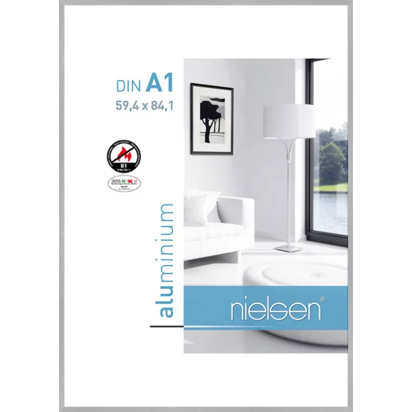 Cadre protection feu B1 C2 59,4x84,1 cm (A1) | structure argent mat | verre standard (2 mm)