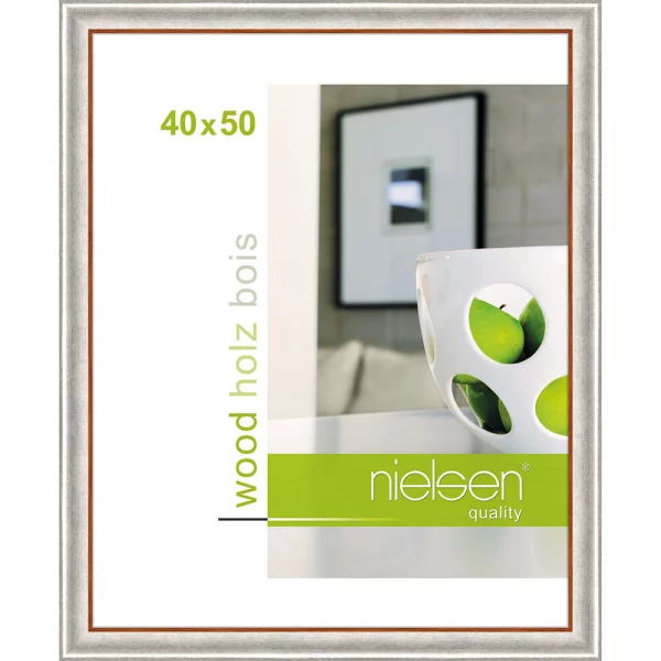 Holz Bilderrahmen Derby 40x50 cm | Silber | Normalglas (2 mm)