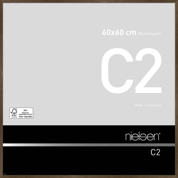 Alurahmen C2 60x60 cm | Struktur Walnuss matt | Normalglas (2 mm)