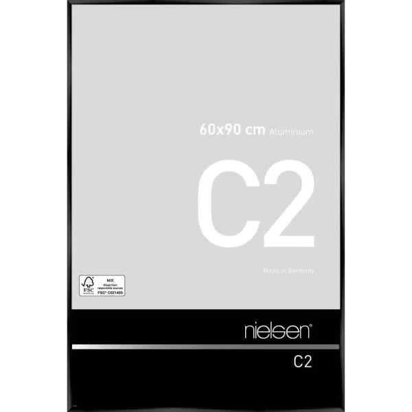 Cadre en aluminium C2 60x90 cm | noir brillant anodisé | verre standard (2 mm)