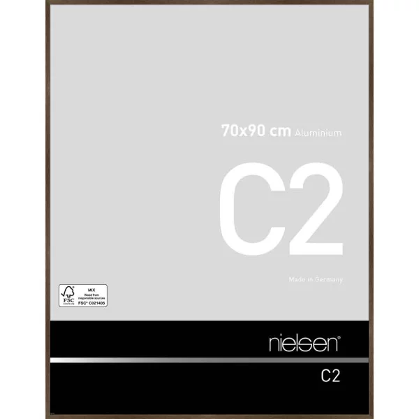 Alu-Bilderrahmen C2 70x90 cm | Struktur Walnuss matt | Normalglas (2 mm)