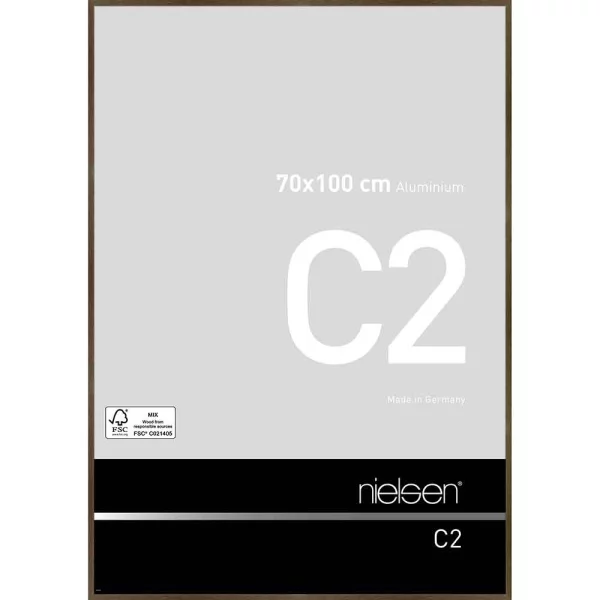 Alu Bilderrahmen C2 70x100 cm | Struktur Walnuss matt | Normalglas (2 mm)