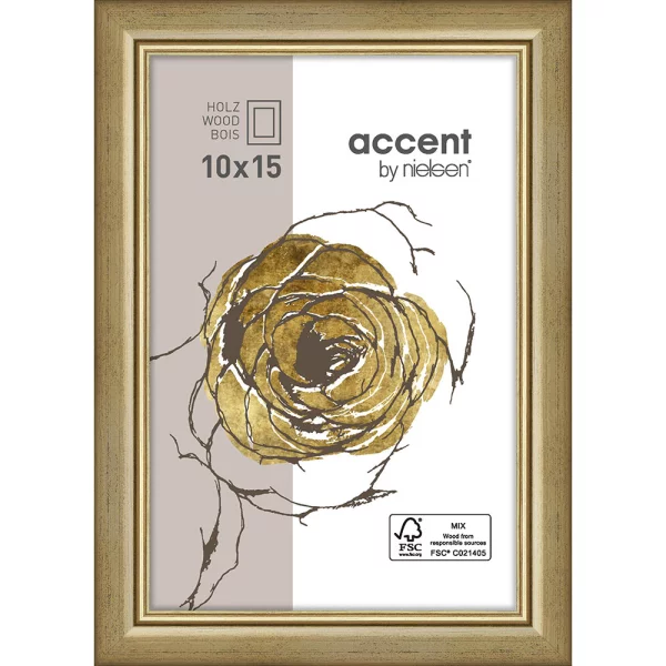 Holz Bilderrahmen Ascot 10x15 cm | Gold | Normalglas (2 mm)