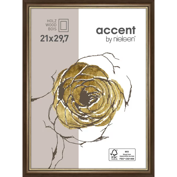 Cadre en bois Ascot 21x29,7 cm (A4) | brun foncé-or | verre standard (2 mm)