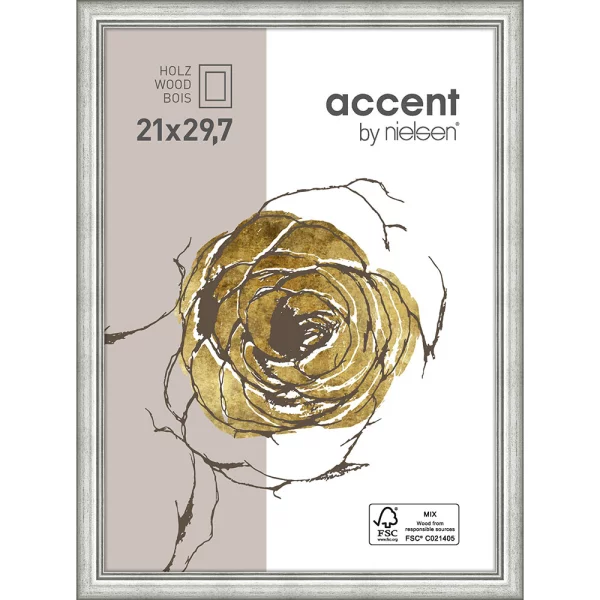 Cadre en bois Ascot 21x29,7 cm (A4) | argent | verre standard (2 mm)