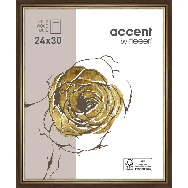 Cadre en bois Ascot 24x30 cm | brun foncé-or | verre standard (2 mm)