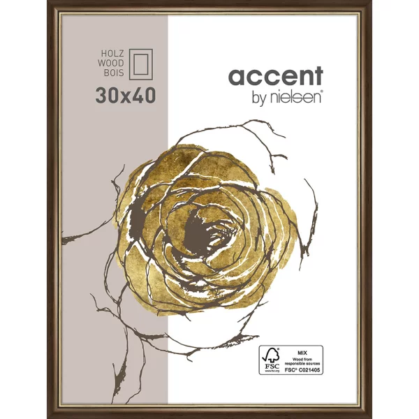 Cadre en bois Ascot 30x40 cm | brun foncé-or | verre standard (2 mm)