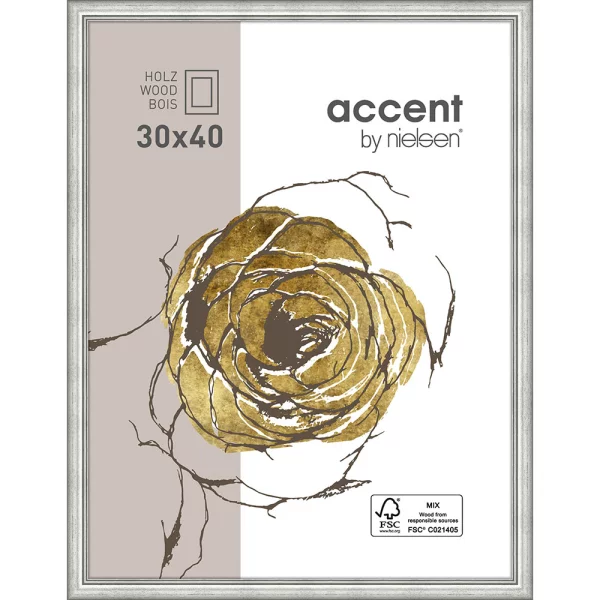 Cadre en bois Ascot 30x40 cm | argent | verre standard (2 mm)