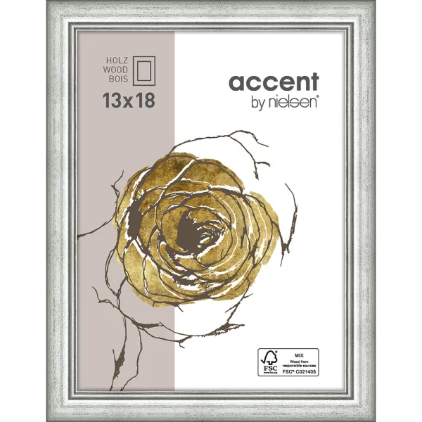 Cadre en bois Ascot 13x18 cm | argent | verre standard (2 mm)