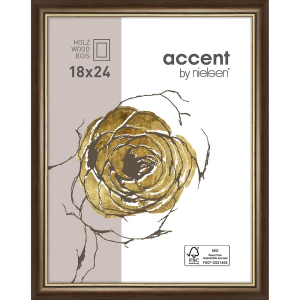 Cadre en bois Ascot 18x24 cm | brun foncé-or | verre standard (2 mm)