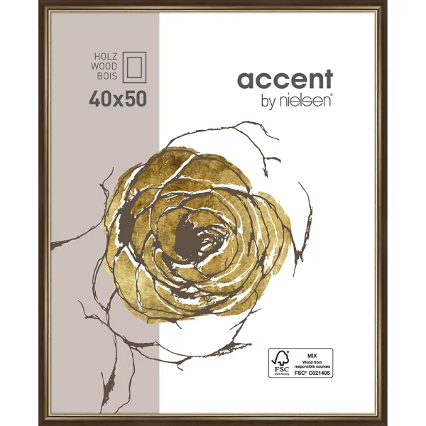 Cadre en bois Ascot 40x50 cm | brun foncé-or | verre standard (2 mm)