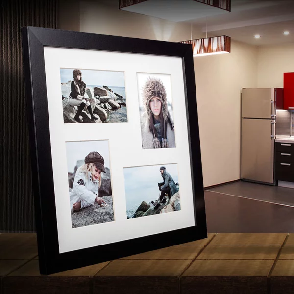 Cadre multi photos Narvik pour 4 photos 34x34 cm (4x 10x15 cm) | noir | verre standard (2 mm)