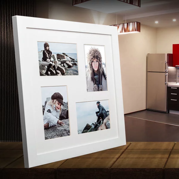 Cadre multi photos Narvik pour 4 photos 34x34 cm (4x 10x15 cm) | blanc | verre standard (2 mm)
