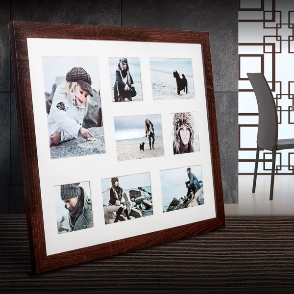 Cadre multi photos Narvik pour 8 photos 41x51 cm (3x 10x10 + 4x 10x15 + 1x 15x21 cm) | brun foncé | verre standard (2 mm)