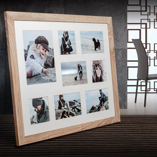 Cadre multi photos Narvik pour 8 photos 41x51 cm (3x 10x10 + 4x 10x15 + 1x 15x21 cm) | brun clair | verre standard (2 mm)