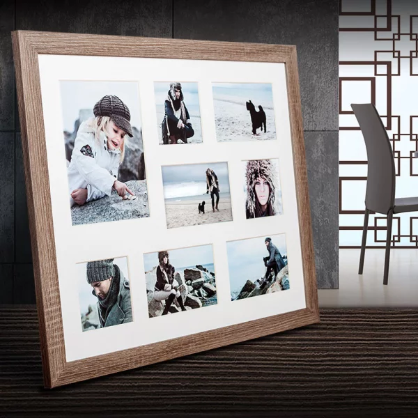Cadre multi photos Narvik pour 8 photos 41x51 cm (3x 10x10 + 4x 10x15 + 1x 15x21 cm) | brun moyen | verre standard (2 mm)