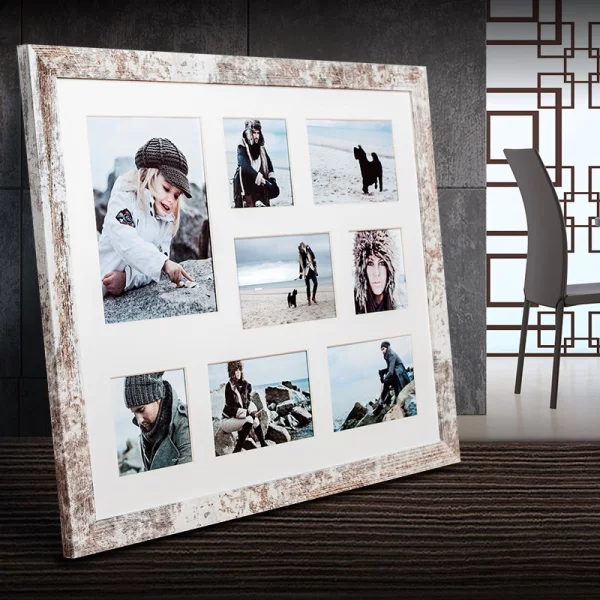 Cadre multi photos Narvik pour 8 photos 41x51 cm (3x 10x10 + 4x 10x15 + 1x 15x21 cm) | shabby | verre standard (2 mm)