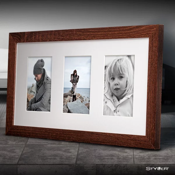 Cadre multi photos Narvik pour 3 photos 23x46 cm (3x 10x15 cm) | brun foncé | verre standard (2 mm)