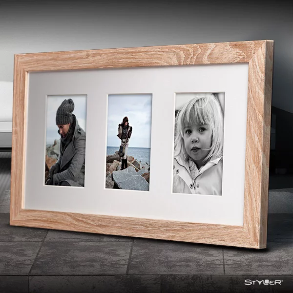 Cadre multi photos Narvik pour 3 photos 23x46 cm (3x 10x15 cm) | brun clair | verre standard (2 mm)