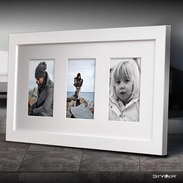 Cadre multi photos Narvik pour 3 photos 23x46 cm (3x 10x15 cm) | blanc | verre standard (2 mm)
