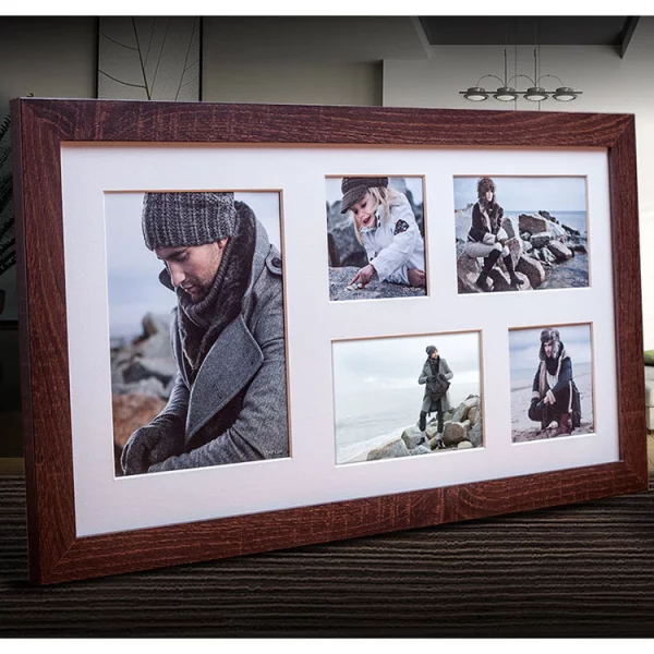Cadre multi photos Narvik pour 5 photos 27x51 cm (2x 10x10 + 2x 10x15 + 1x 15x21 cm) | brun foncé | verre standard (2 mm)