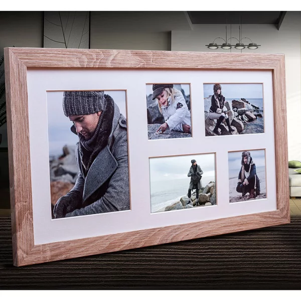 Cadre multi photos Narvik pour 5 photos 27x51 cm (2x 10x10 + 2x 10x15 + 1x 15x21 cm) | brun clair | verre standard (2 mm)