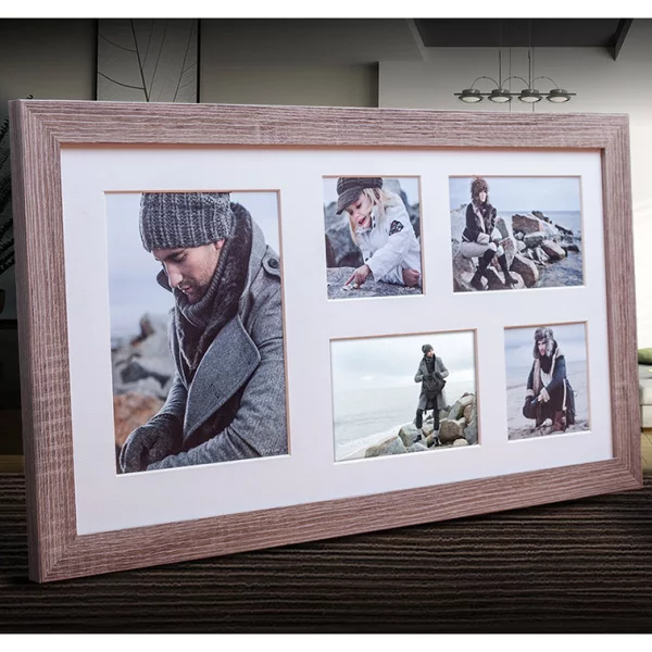 Cadre multi photos Narvik pour 5 photos 27x51 cm (2x 10x10 + 2x 10x15 + 1x 15x21 cm) | brun moyen | verre standard (2 mm)