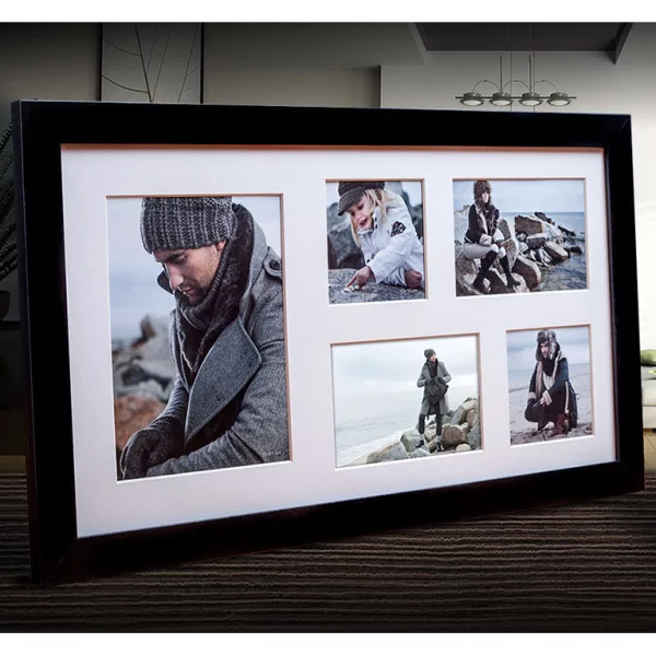 Cadre multi photos Narvik pour 5 photos 27x51 cm (2x 10x10 + 2x 10x15 + 1x 15x21 cm) | noir | verre standard (2 mm)
