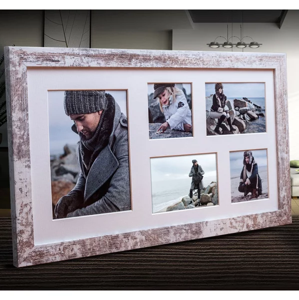 Cadre multi photos Narvik pour 5 photos 27x51 cm (2x 10x10 + 2x 10x15 + 1x 15x21 cm) | shabby | verre standard (2 mm)