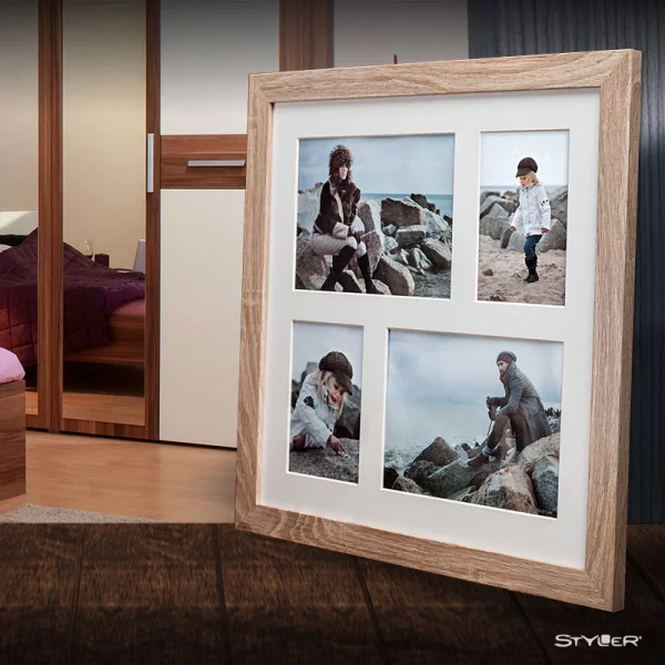 Cadre multi photos Narvik pour 4 photos 39x39 cm (2x 10x15 + 2x 15x21 cm) | brun clair | verre standard (2 mm)