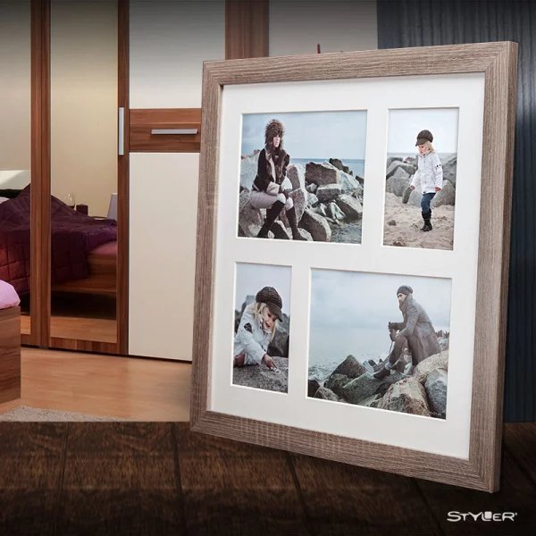 Cadre multi photos Narvik pour 4 photos 39x39 cm (2x 10x15 + 2x 15x21 cm) | brun moyen | verre standard (2 mm)