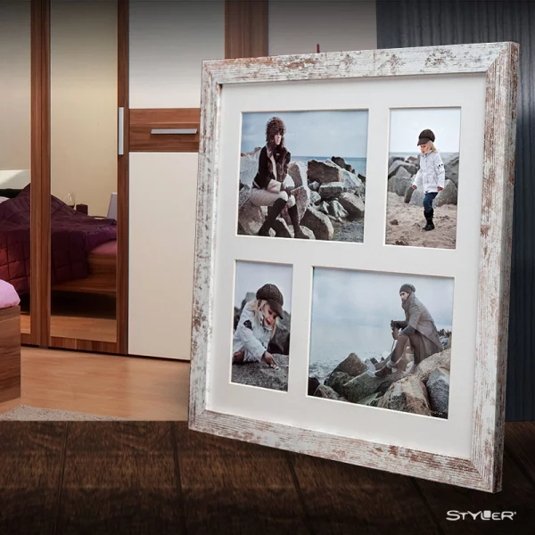 Cadre multi photos Narvik pour 4 photos 39x39 cm (2x 10x15 + 2x 15x21 cm) | shabby | verre standard (2 mm)