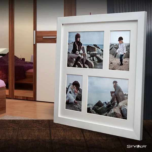 Cadre multi photos Narvik pour 4 photos 39x39 cm (2x 10x15 + 2x 15x21 cm) | blanc | verre standard (2 mm)