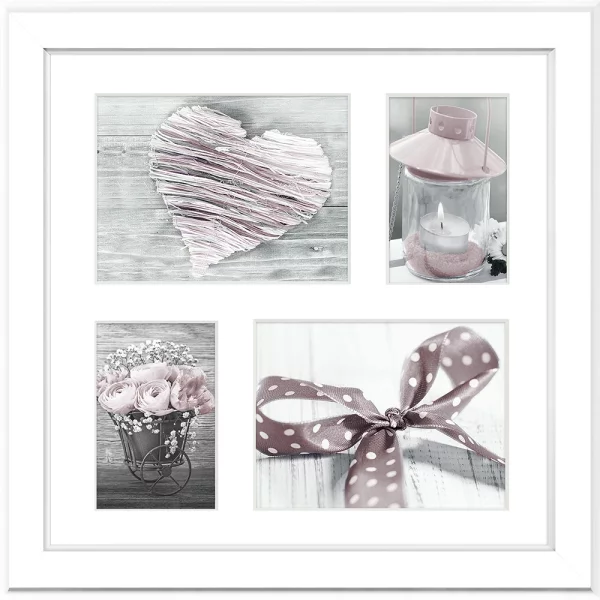 Cadre multi photos Malmö pour 4 photos 39x39 cm (2x 10x15 + 2x 15x21 cm) | blanc | verre standard (2 mm)