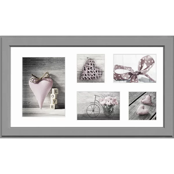 Cadre multi photos Malmö pour 5 photos 27x51 cm (2x 10x10 + 2x 10x15 + 1x 15x21 cm) | gris foncé | verre standard (2 mm)
