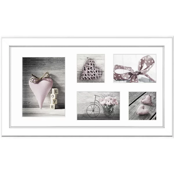 Cadre multi photos Malmö pour 5 photos 27x51 cm (2x 10x10 + 2x 10x15 + 1x 15x21 cm) | blanc | verre standard (2 mm)