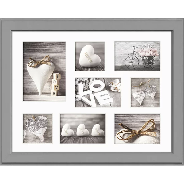 Cadre multi photos Malmö pour 8 photos 41x51 cm (3x 10x10 + 4x 10x15 + 1x 15x21 cm) | gris foncé | verre standard (2 mm)