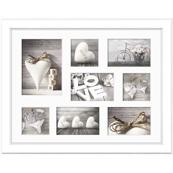 Cadre multi photos Malmö pour 8 photos 41x51 cm (3x 10x10 + 4x 10x15 + 1x 15x21 cm) | blanc | verre standard (2 mm)