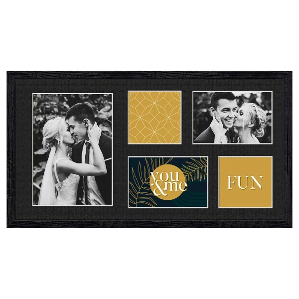 Cadre multi photos Kyoto Black pour 5 photos 2x10x10 cm, 2x10x15 cm, 1x15x21 cm | noir | verre standard (2 mm)