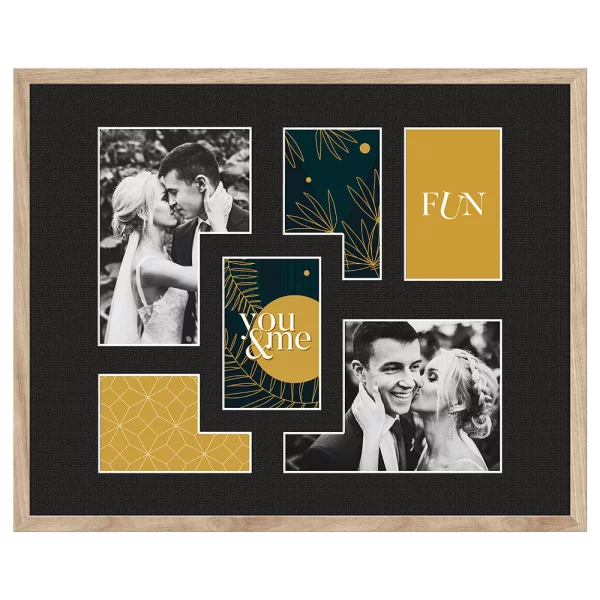 Cadre multi photos Kyoto Black pour 6 photos 4x10x15 cm, 2x15x21 cm | brun clair | verre standard (2 mm)