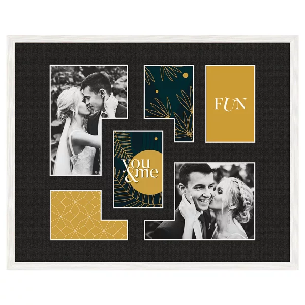 Cadre multi photos Kyoto Black pour 6 photos 4x10x15 cm, 2x15x21 cm | blanc | verre standard (2 mm)