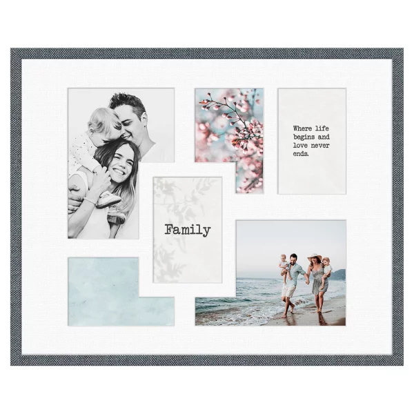 Cadre multi photos Kyoto White pour 6 photos 4x10x15 cm, 2x15x21 cm | gris structure | verre standard (2 mm)