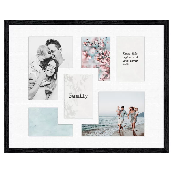 Cadre multi photos Kyoto White pour 6 photos 4x10x15 cm, 2x15x21 cm | noir | verre standard (2 mm)