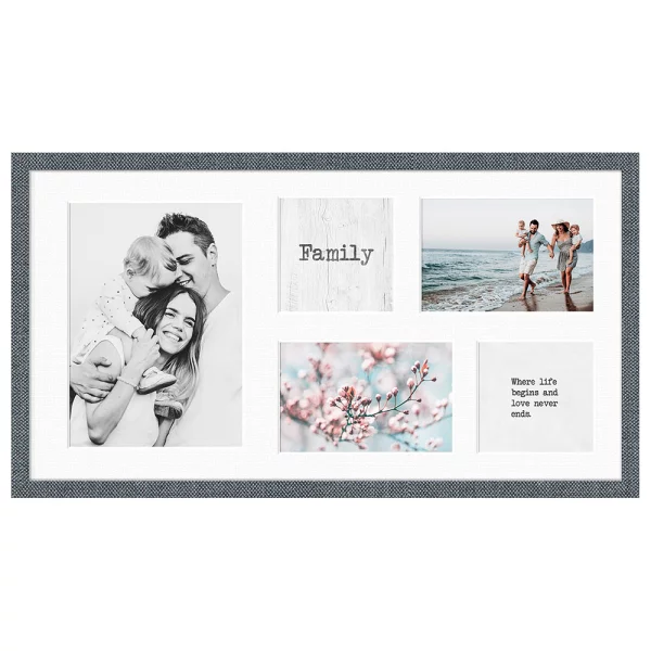 Cadre multi photos Kyoto White pour 5 photos 2x10x10 cm, 2x10x15 cm, 1x15x21 cm | gris structure | verre standard (2 mm)