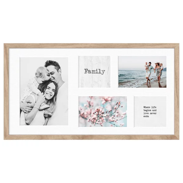 Cadre multi photos Kyoto White pour 5 photos 2x10x10 cm, 2x10x15 cm, 1x15x21 cm | brun clair | verre standard (2 mm)