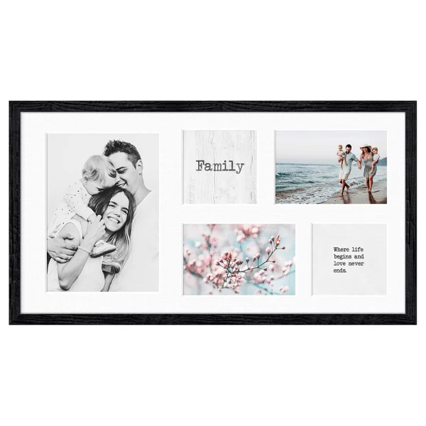 Cadre multi photos Kyoto White pour 5 photos 2x10x10 cm, 2x10x15 cm, 1x15x21 cm | noir | verre standard (2 mm)